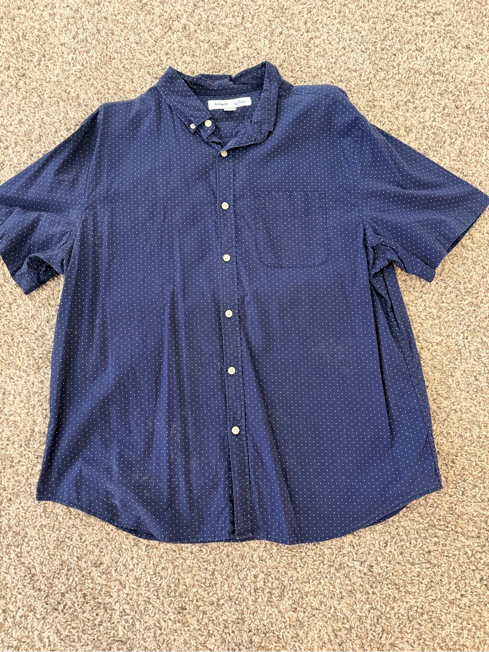 Old Navy Navy Short-Sleeve Button-Down Shirt with Micro Dot Print